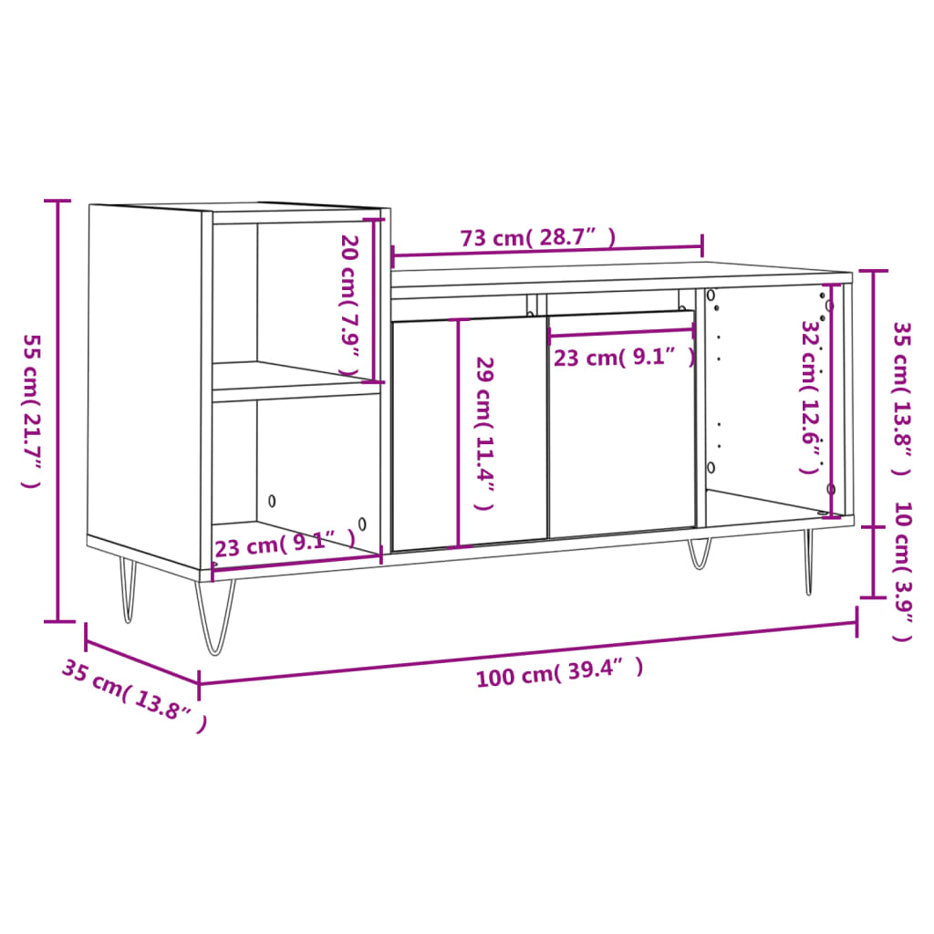 vidaXL TV-Schrank Betongrau 100x35x55 cm Holzwerkstoff