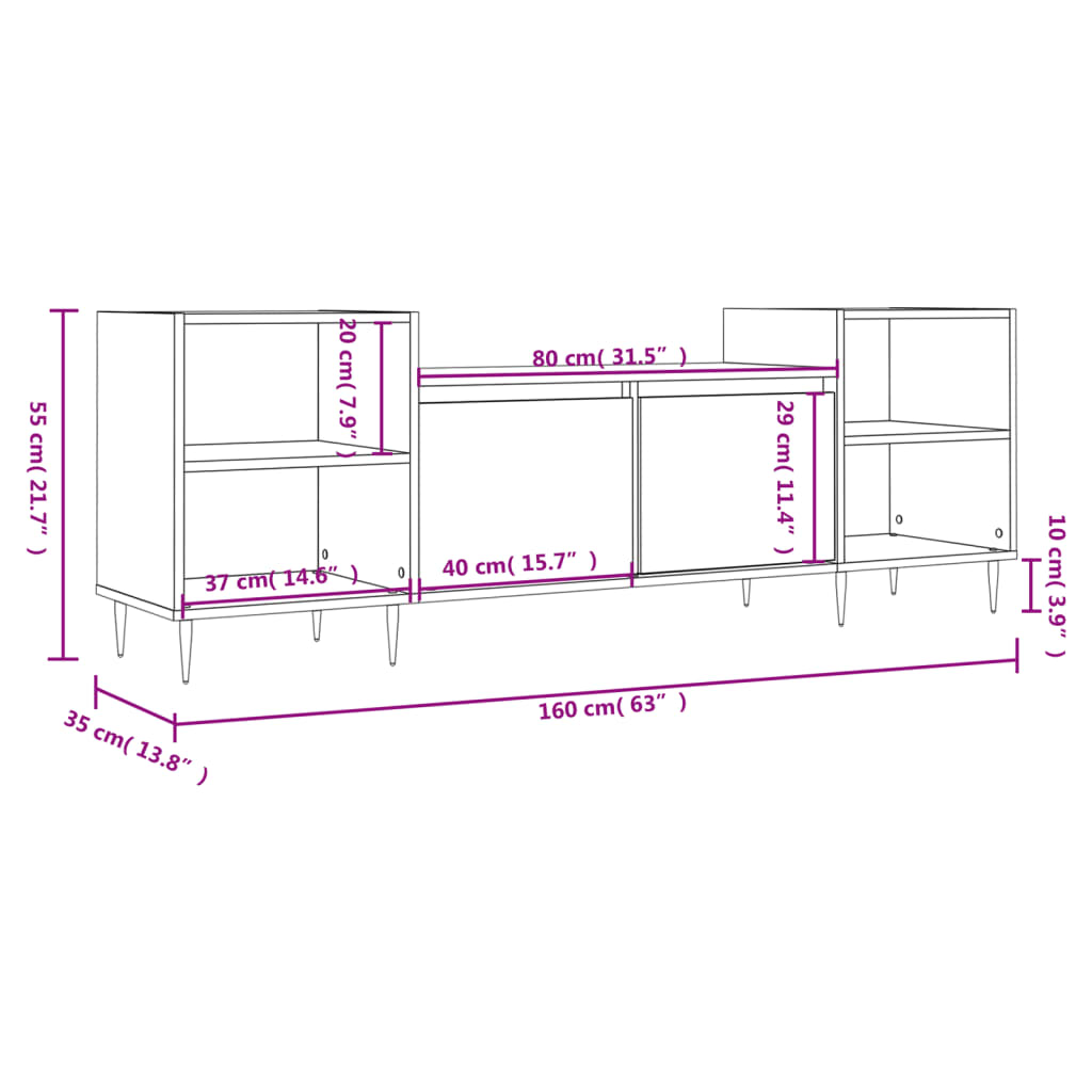 vidaXL TV-Schrank Hochglanz-Weiß 160x35x55 cm Holzwerkstoff