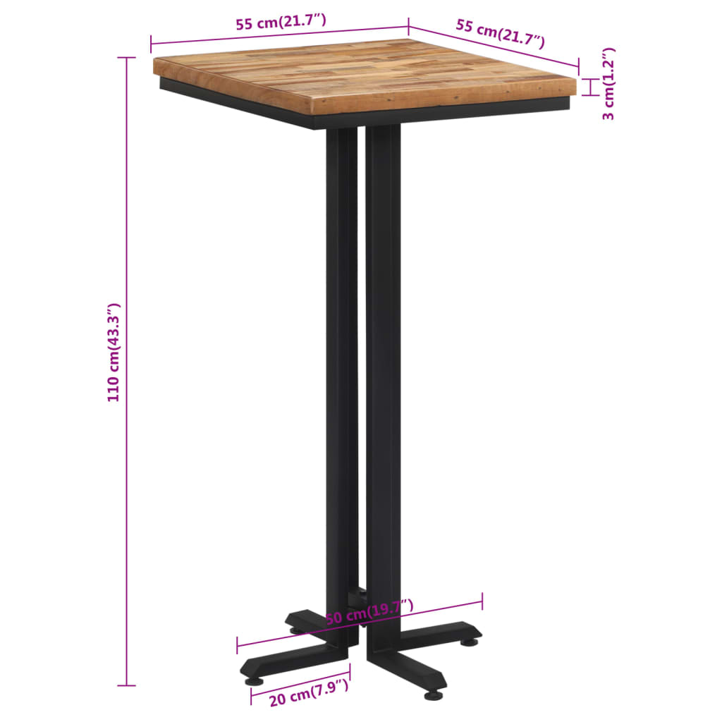 Bartisch 55x55x110 cm Recyceltes Massivholz Teak