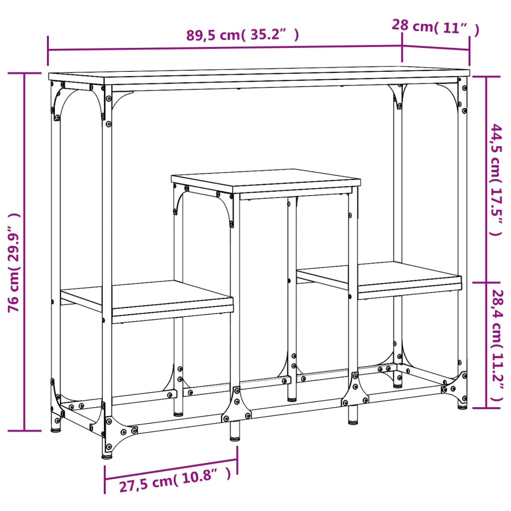 vidaXL Konsolentisch Grau Sonoma 89,5x28x76 cm Holzwerkstoff