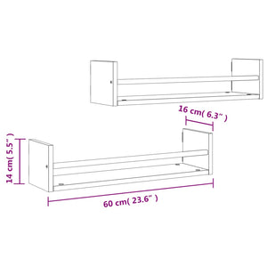 vidaXL Wandregale mit Stangen 2 Stk. Schwarz 60x16x14 cm