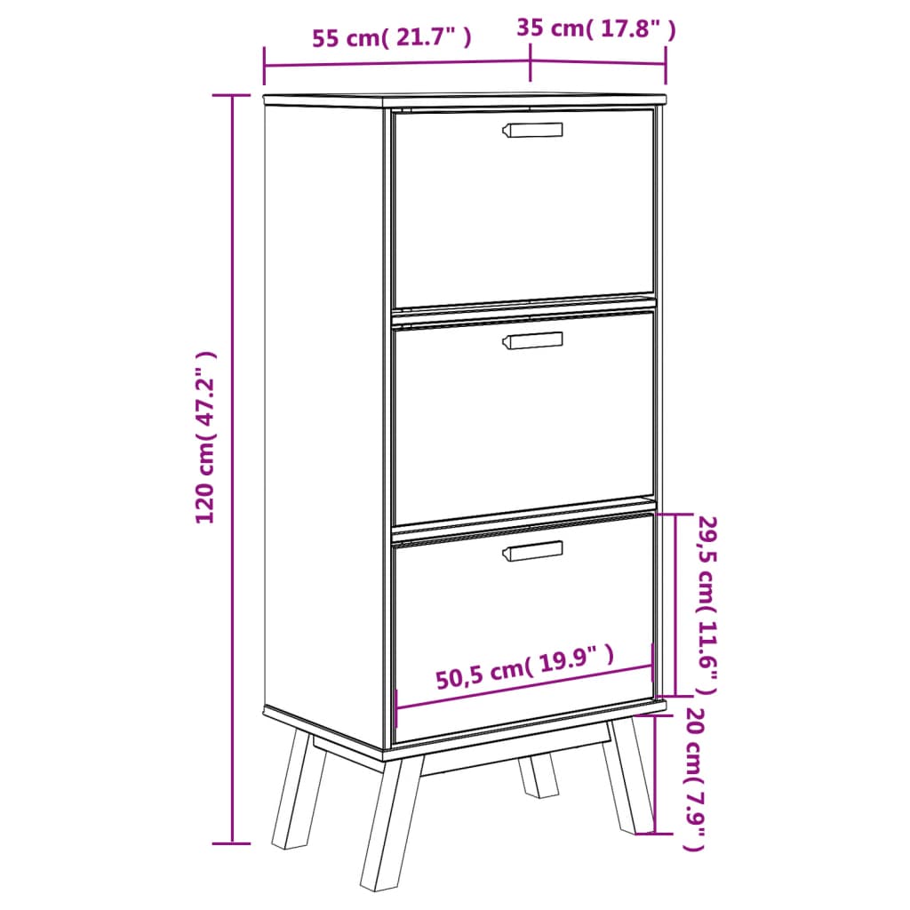 vidaXL Schuhschrank OLDEN Weiß und Braun 55x35x120cm Massivholz Kiefer