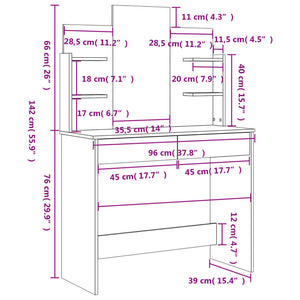 vidaXL Schminktisch mit Spiegel Schwarz 96x39x142 cm