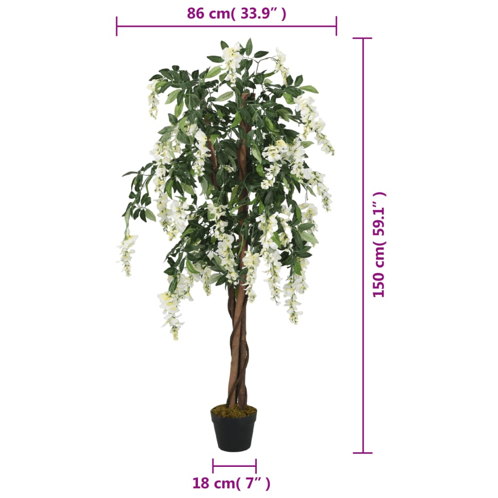 Glyzinienbaum Künstlich 840 Blätter 150 cm Grün und Weiß Stilecasa