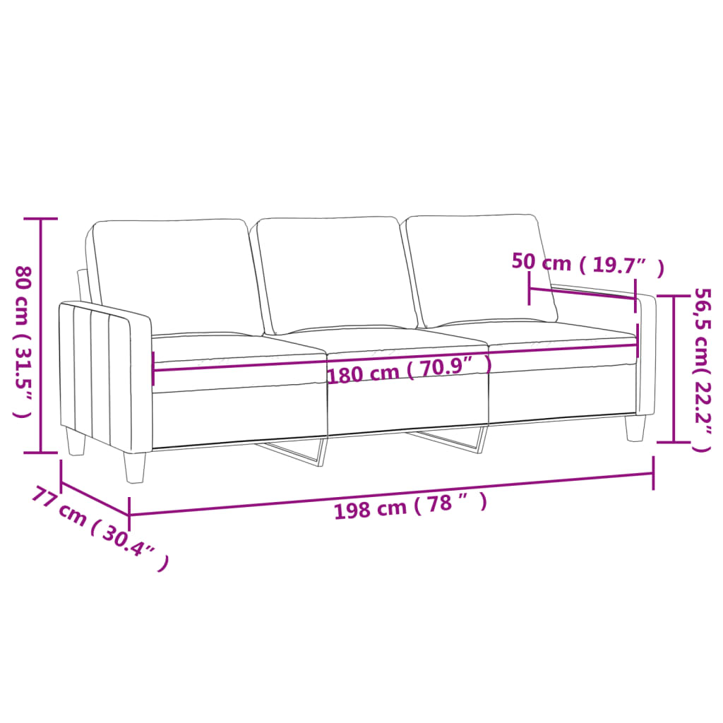 vidaXL 3-Sitzer-Sofa Dunkelgrau 180 cm Stoff