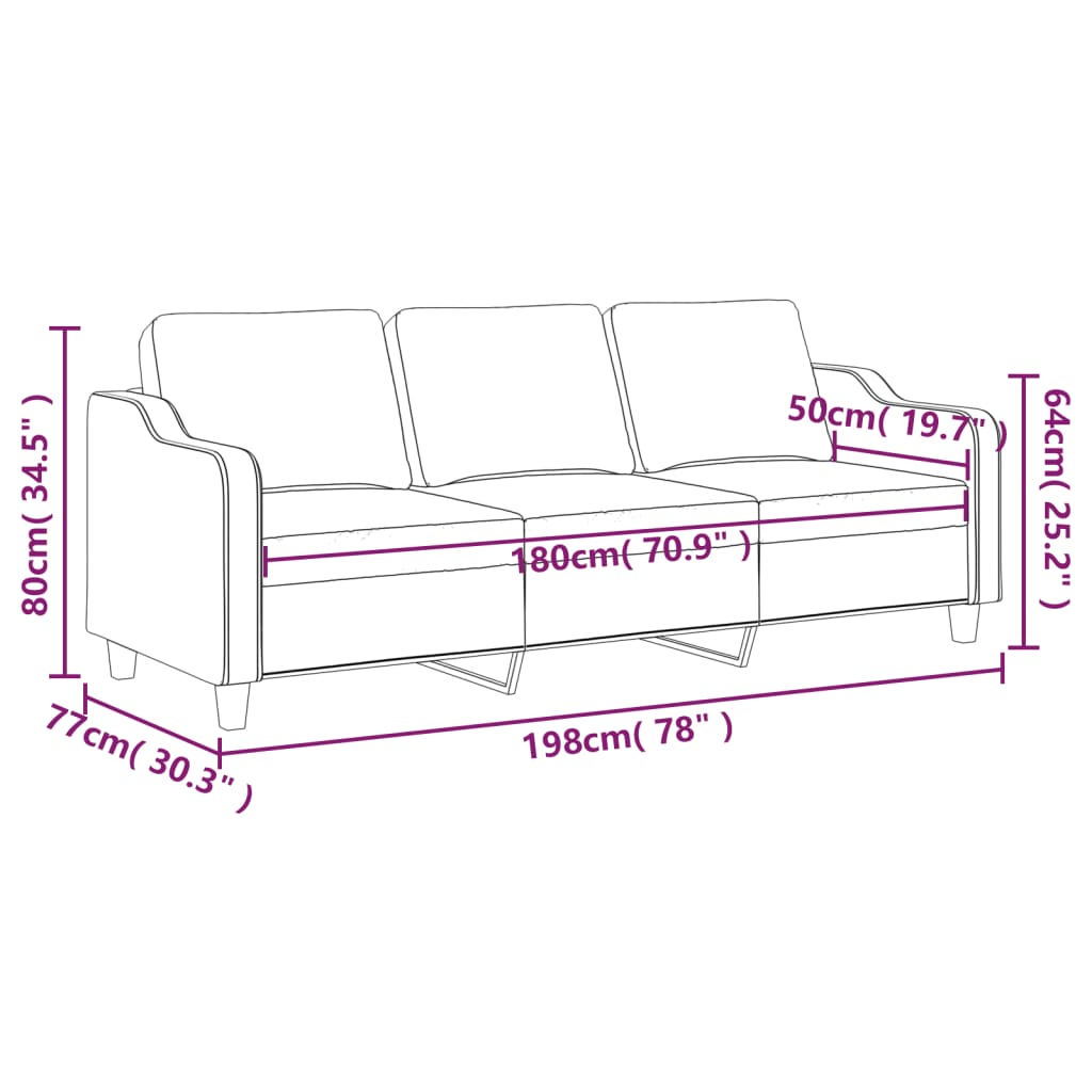 vidaXL 3-Sitzer-Sofa Dunkelgrau 180 cm Stoff