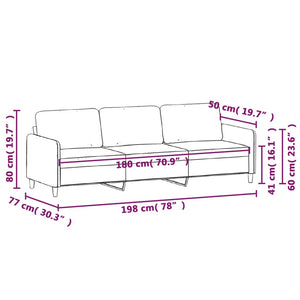 vidaXL 3-Sitzer-Sofa Schwarz 180 cm Samt