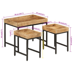 vidaXL Satztische 3 Stk. Raues Massivholz Mango und Eisen