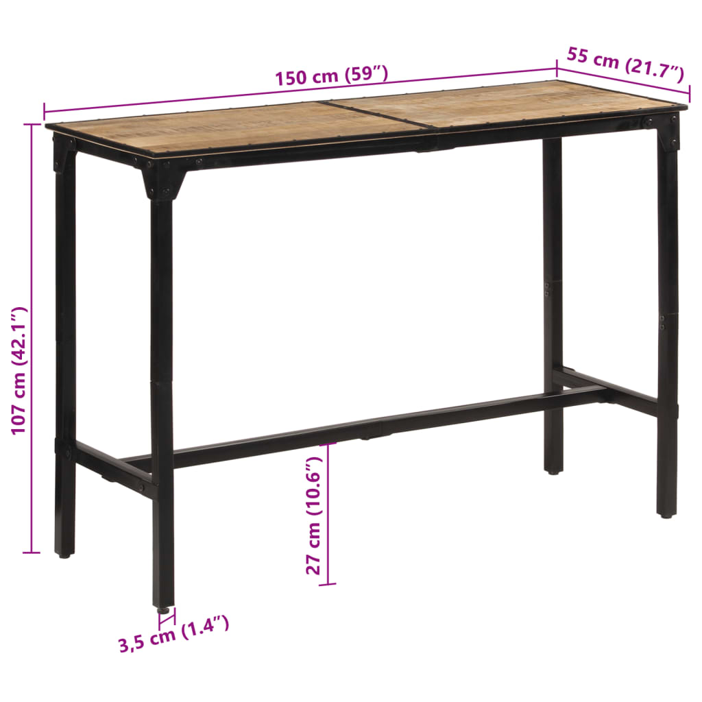 vidaXL Bartisch 150x55x107 cm Raues Massivholz Mango