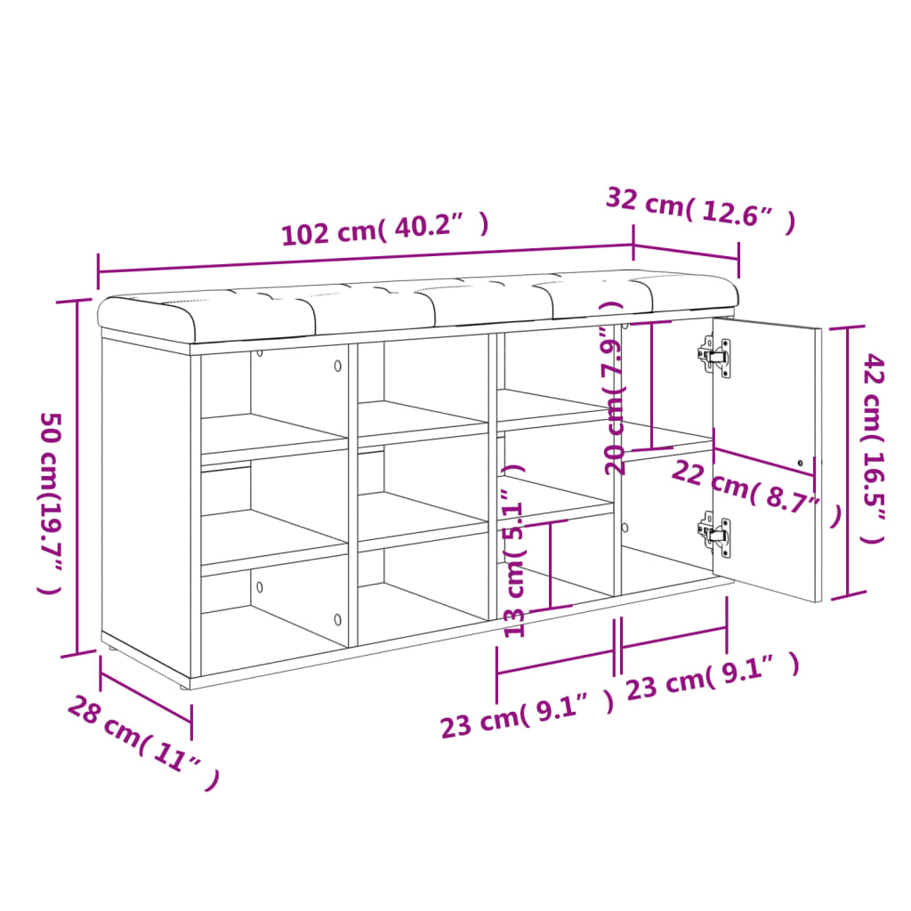 Schuhbank Betongrau 102x32x50 cm Holzwerkstoff Stilecasa