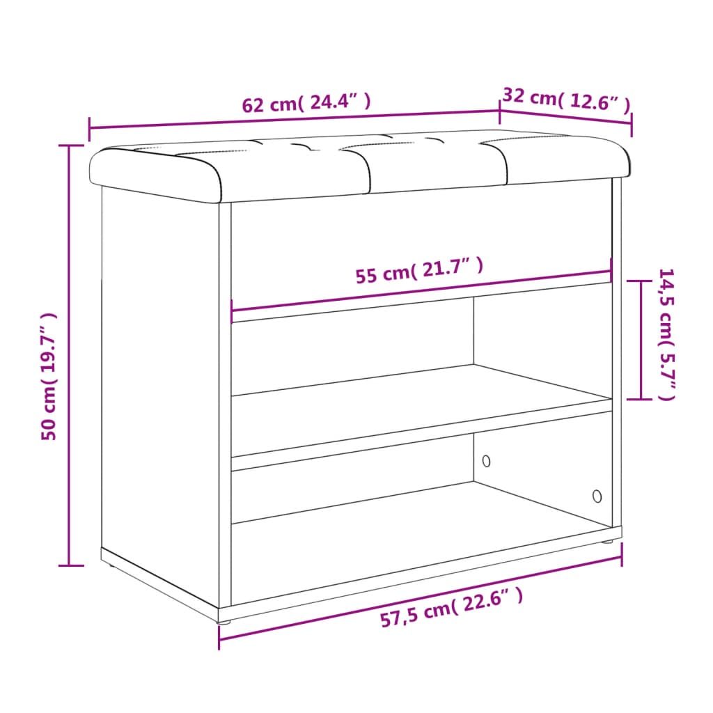 vidaXL Schuhbank Schwarz 62x32x50 cm Holzwerkstoff