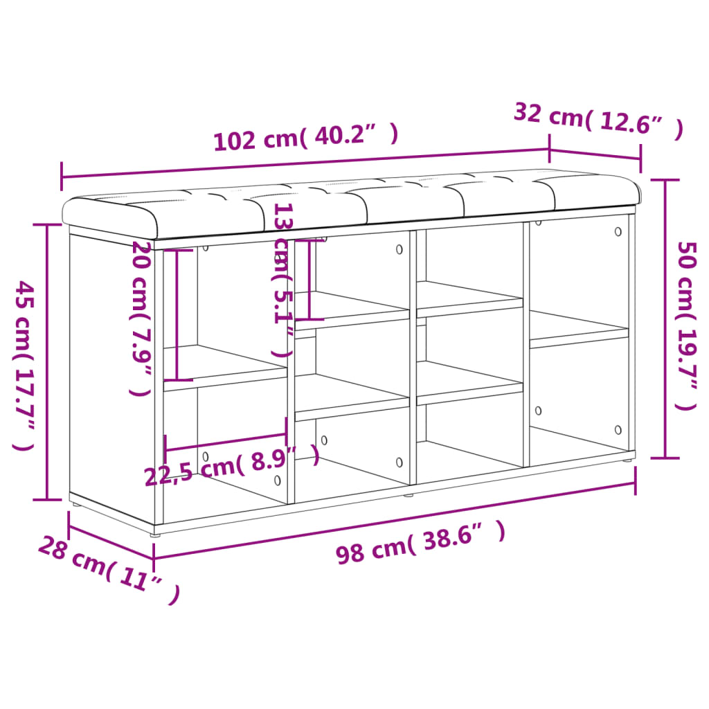 vidaXL Schuhbank Betongrau 102x32x50 cm Holzwerkstoff