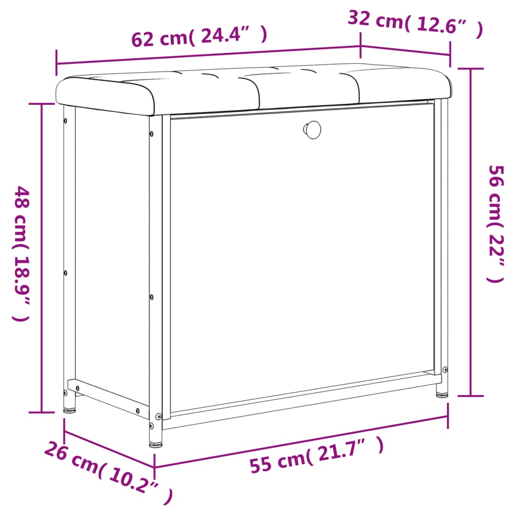 vidaXL Schuhbank mit Klappe Schwarz 62x32x56 cm