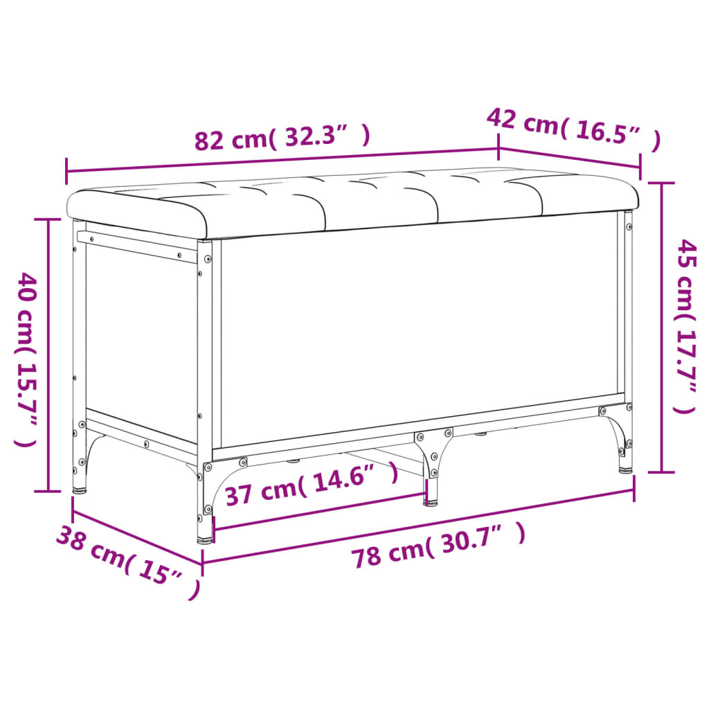 vidaXL Sitzbank mit Stauraum Schwarz 82x42x45 cm Holzwerkstoff