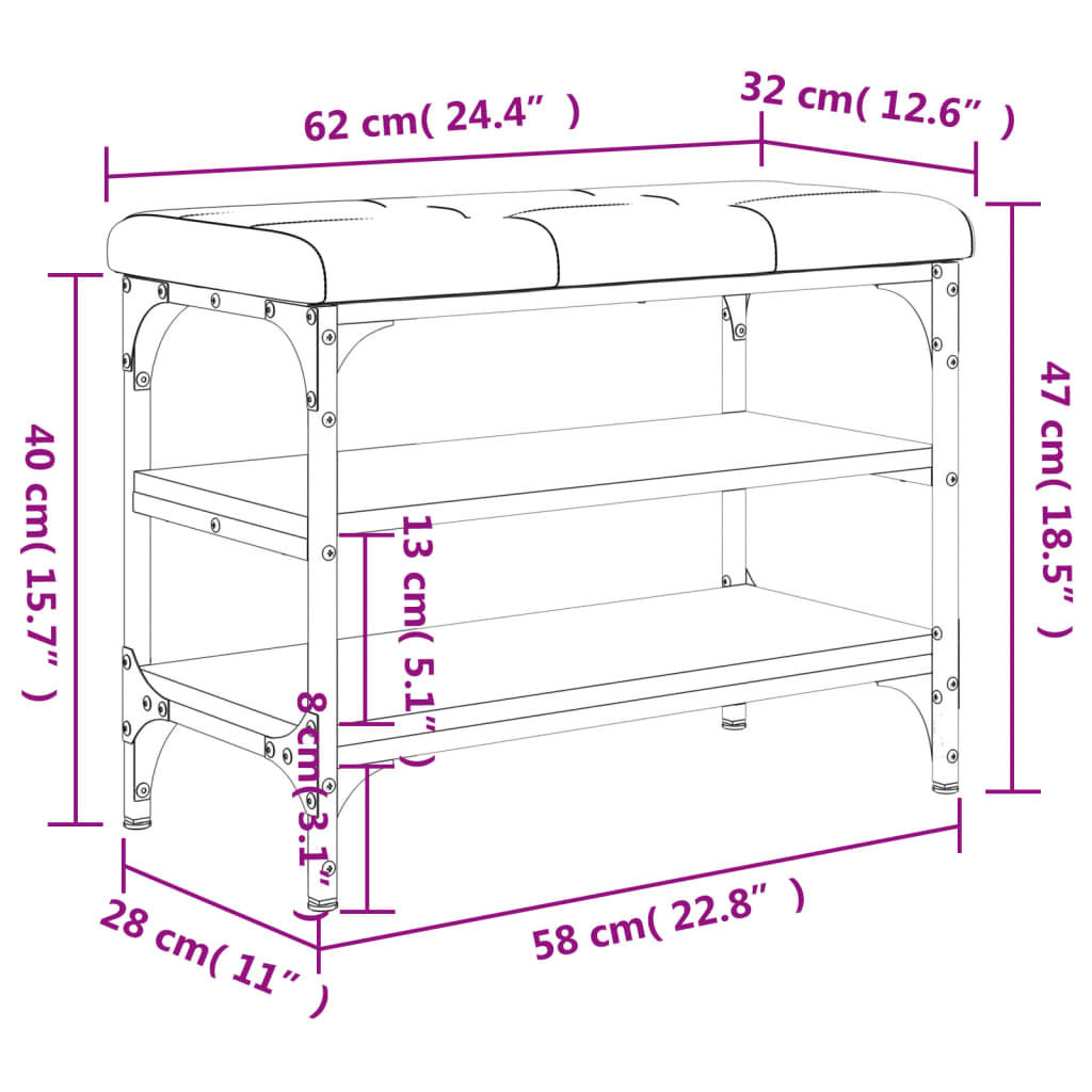 vidaXL Schuhbank Räuchereiche 62x32x47 cm Holzwerkstoff