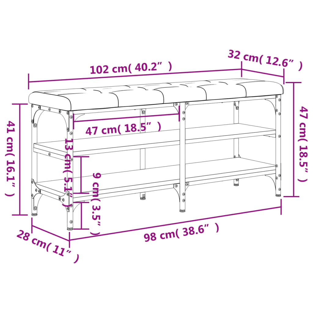 vidaXL Schuhbank Räuchereiche 102x32x47 cm Holzwerkstoff