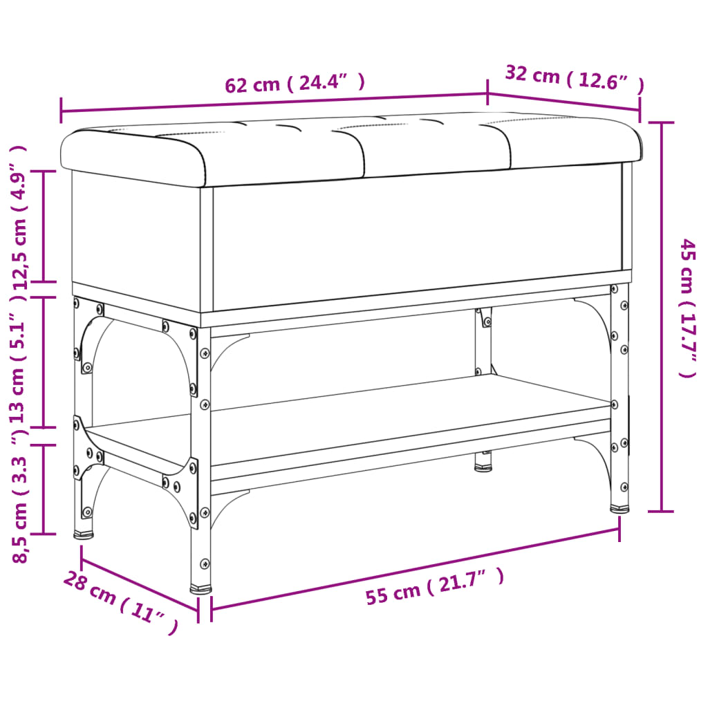 vidaXL Schuhbank Räuchereiche 62x32x45 cm Holzwerkstoff