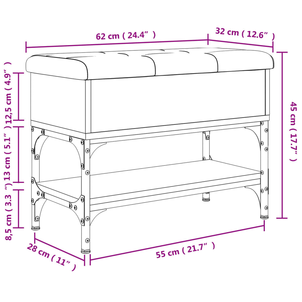 Schuhbank Grau Sonoma 62x32x45 cm Holzwerkstoff Stilecasa