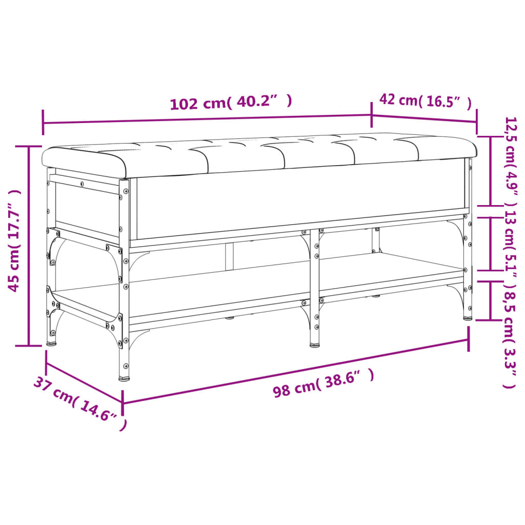 vidaXL Schuhbank Sonoma-Eiche 102x42x45 cm Holzwerkstoff