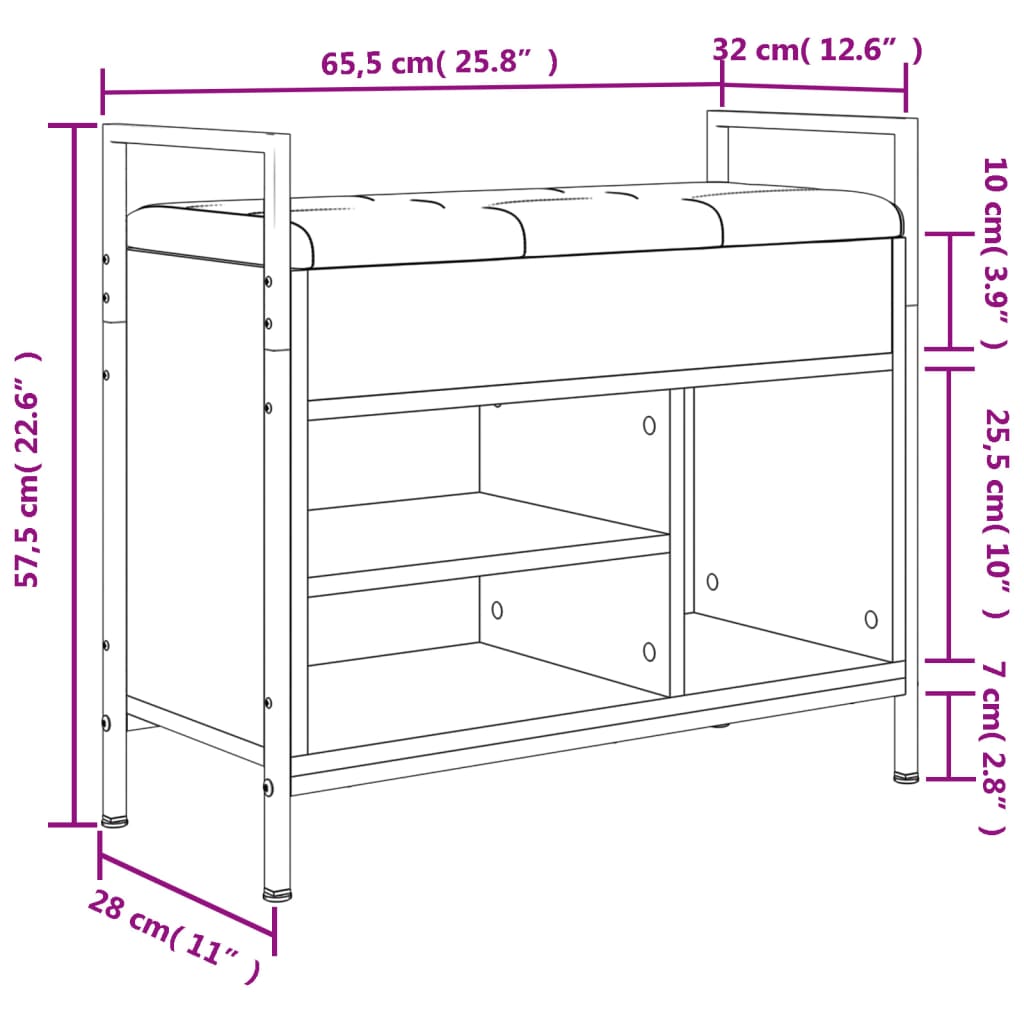 vidaXL Schuhbank Sonoma-Eiche 65,5x32x57,5 cm Holzwerkstoff