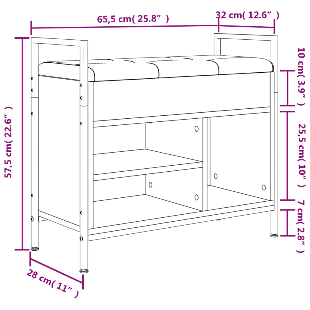 vidaXL Schuhbank Grau Sonoma 65,5x32x57,5 cm Holzwerkstoff