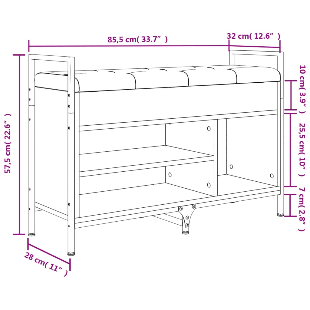 vidaXL Schuhbank Räuchereiche 85,5x32x57,5 cm Holzwerkstoff