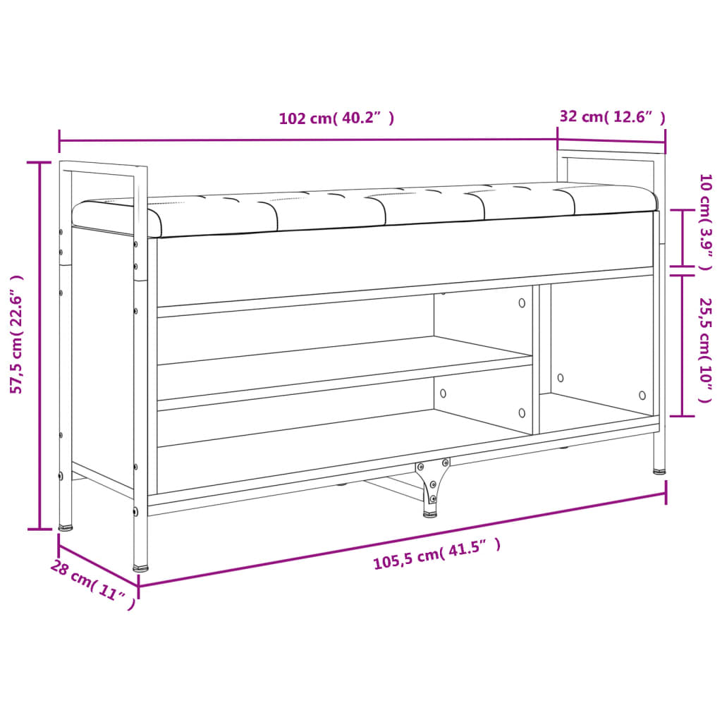 vidaXL Schuhbank Räuchereiche 105,5x32x57,5 cm Holzwerkstoff