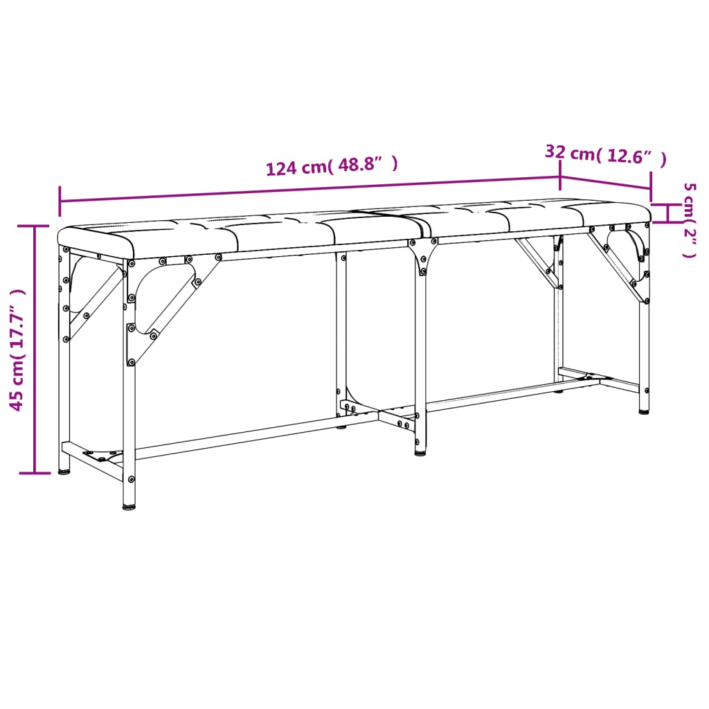 Essbank Dunkelgrau 124x32x45 cm Stahl und Stoff Stilecasa