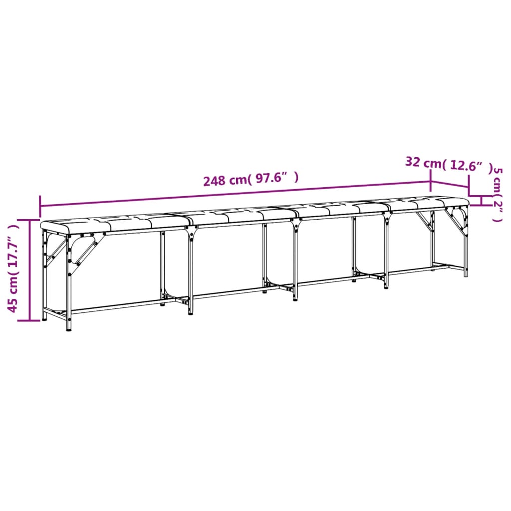 Essbank Dunkelgrau 248x32x45 cm Stahl und Stoff