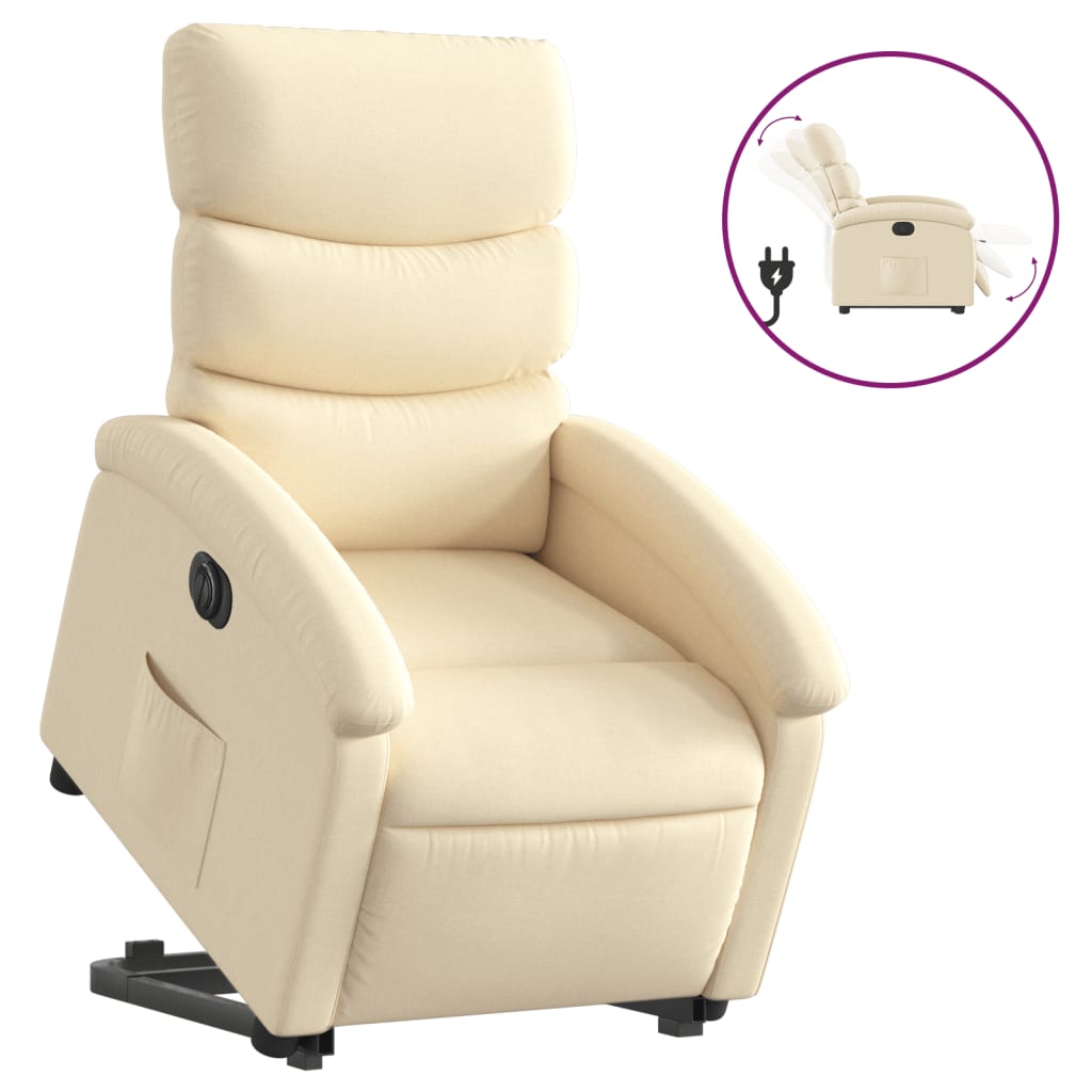 vidaXL Relaxsessel mit Aufstehhilfe Elektrisch Creme Stoff