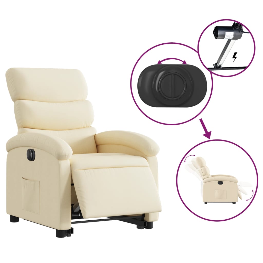 vidaXL Relaxsessel mit Aufstehhilfe Elektrisch Creme Stoff