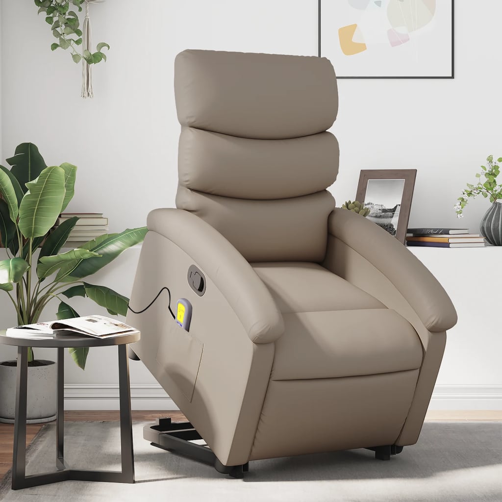 vidaXL Massagesessel mit Aufstehhilfe Cappuccino-Braun Kunstleder