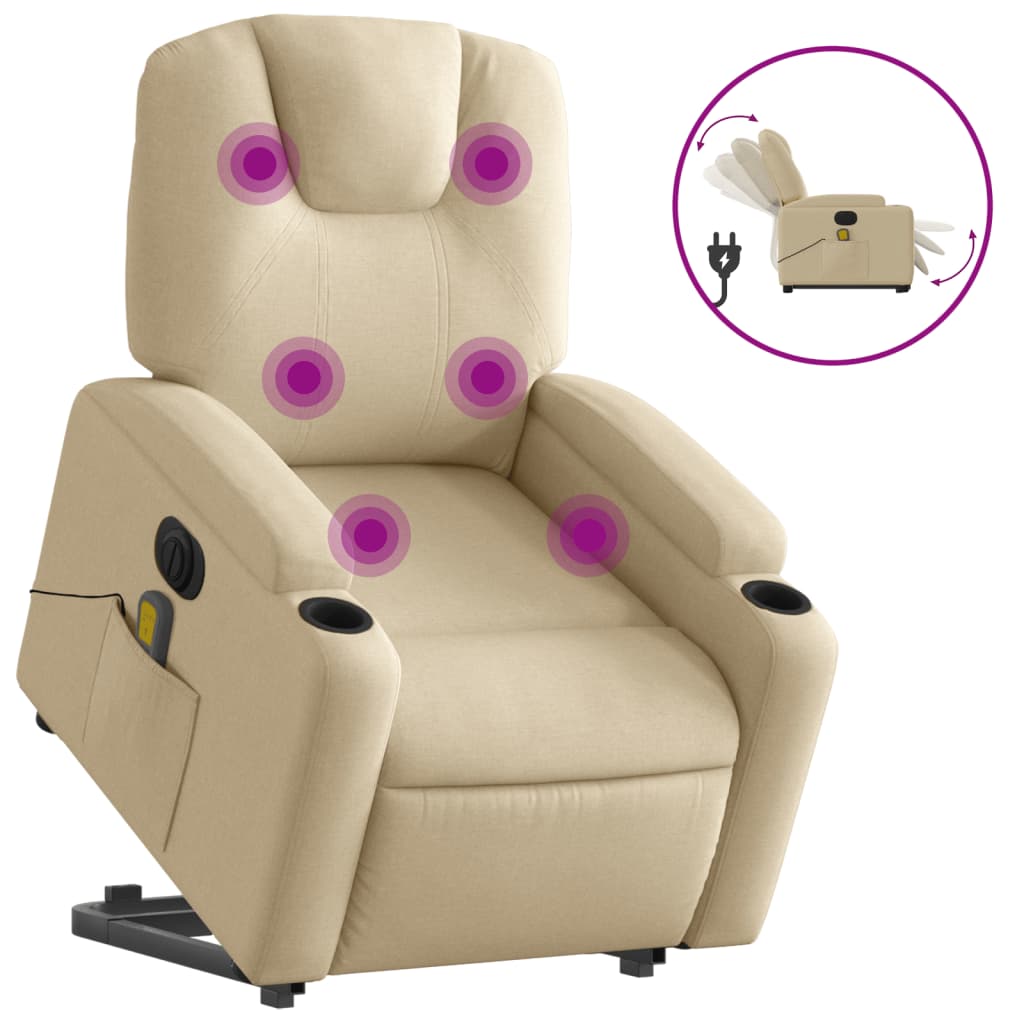 vidaXL Elektrischer Massagesessel mit Aufstehhilfe Creme Stoff