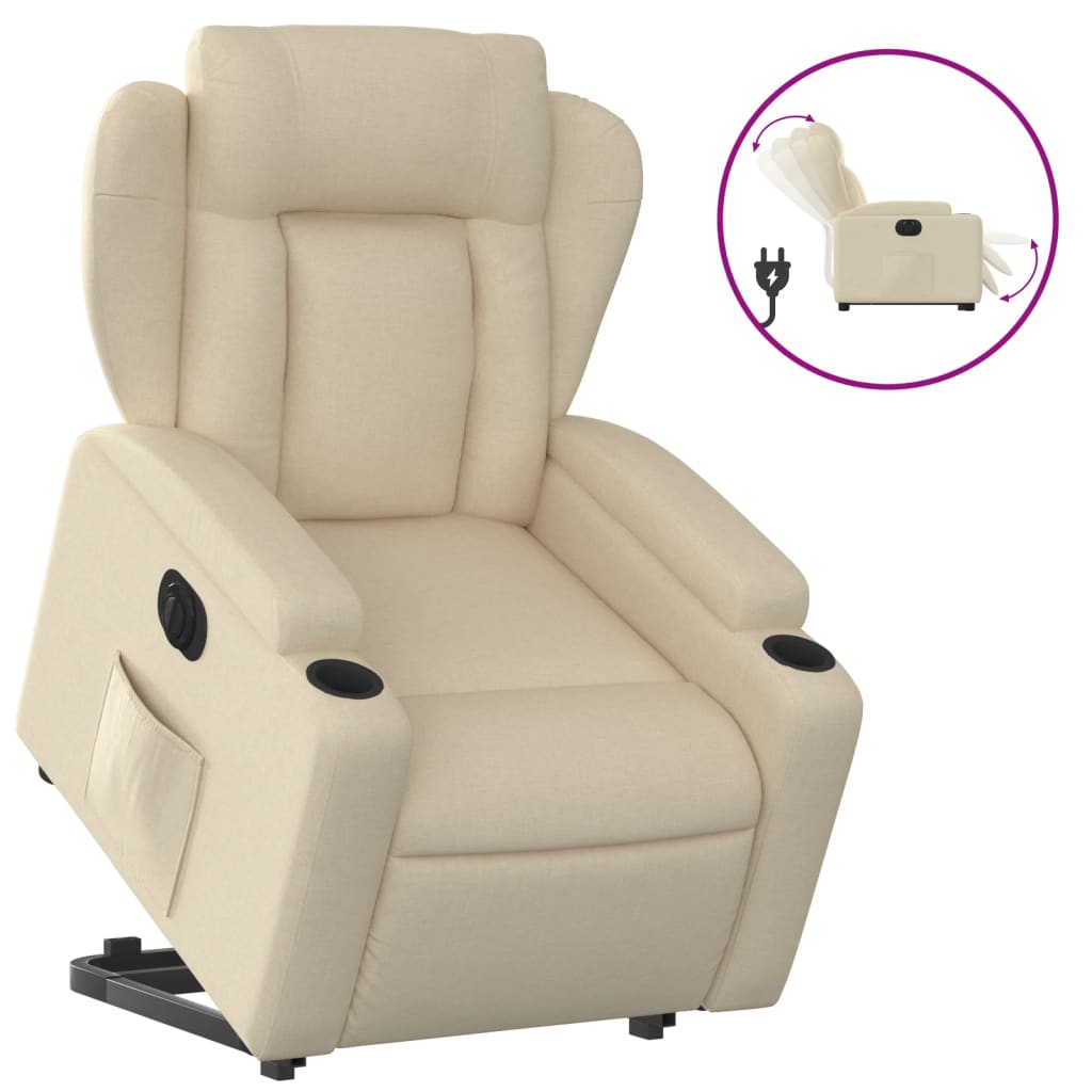 vidaXL Relaxsessel mit Aufstehhilfe Elektrisch Creme Stoff