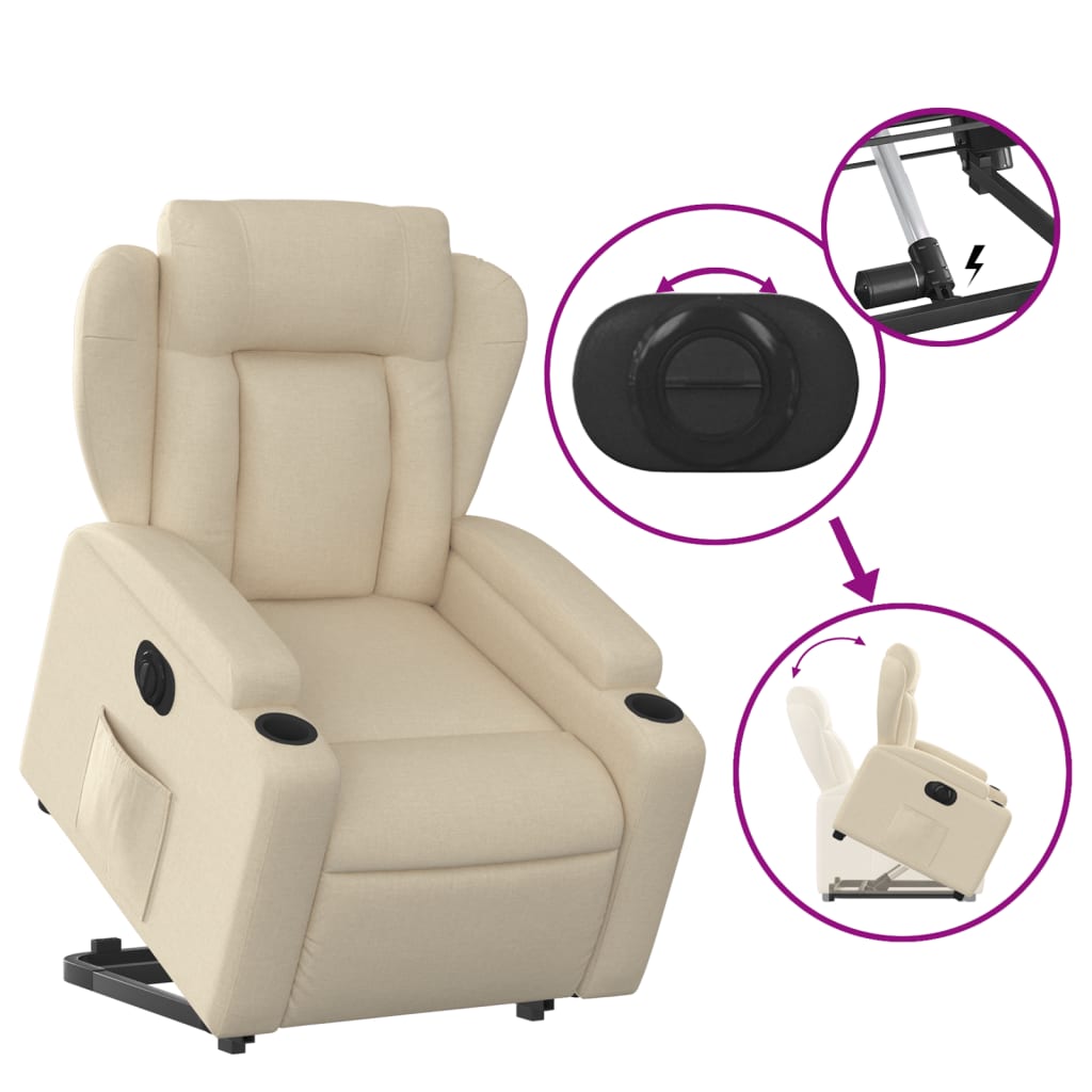 vidaXL Relaxsessel mit Aufstehhilfe Elektrisch Creme Stoff