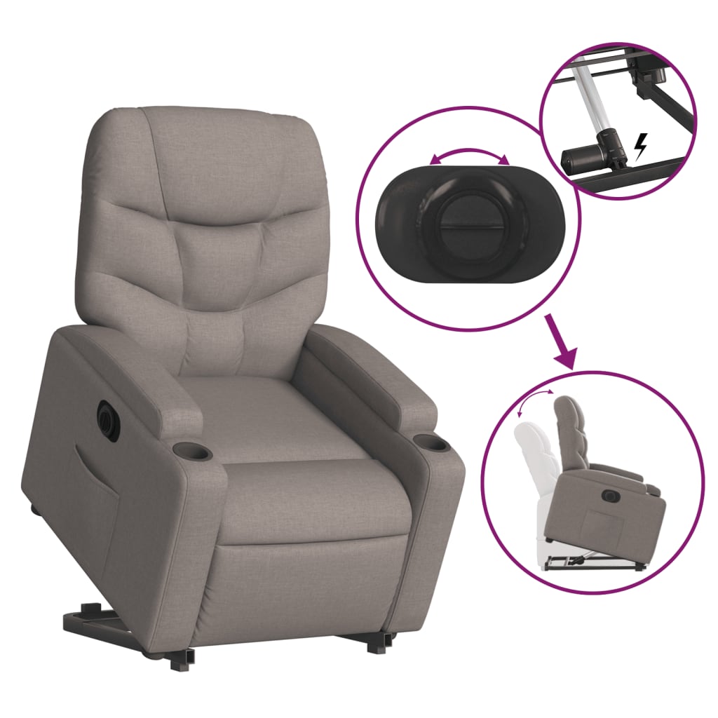 vidaXL Relaxsessel mit Aufstehhilfe Elektrisch Taupe Stoff