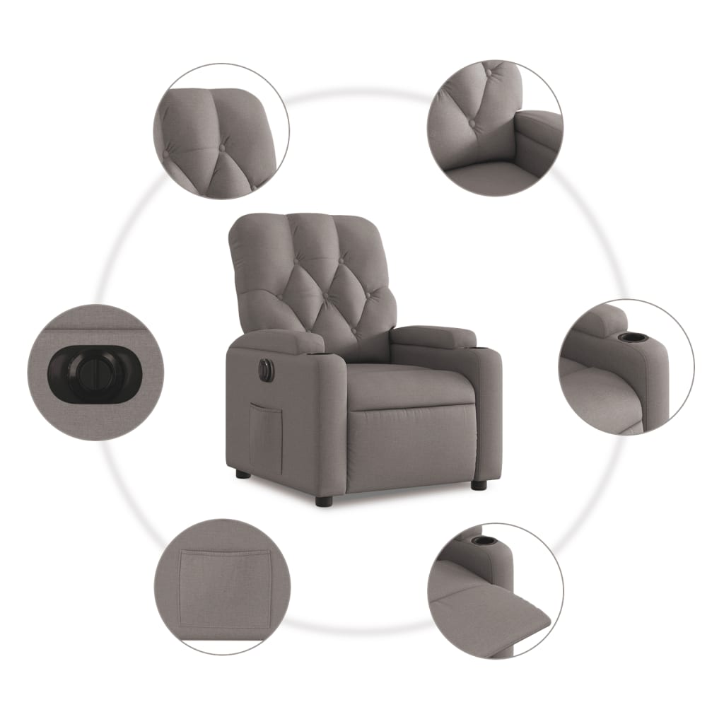 vidaXL Relaxsessel Elektrisch Taupe Stoff