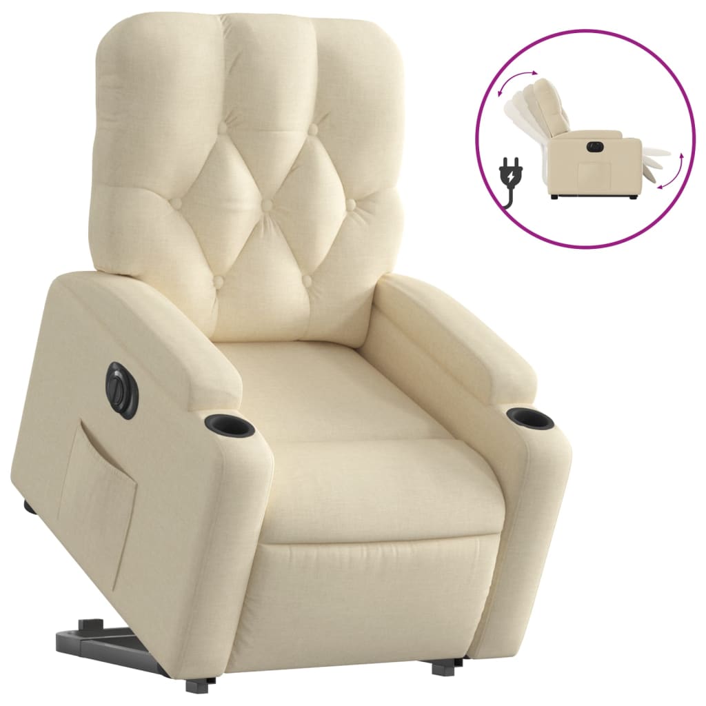 Relaxsessel mit Aufstehhilfe Elektrisch Creme Stoff VIDAXL