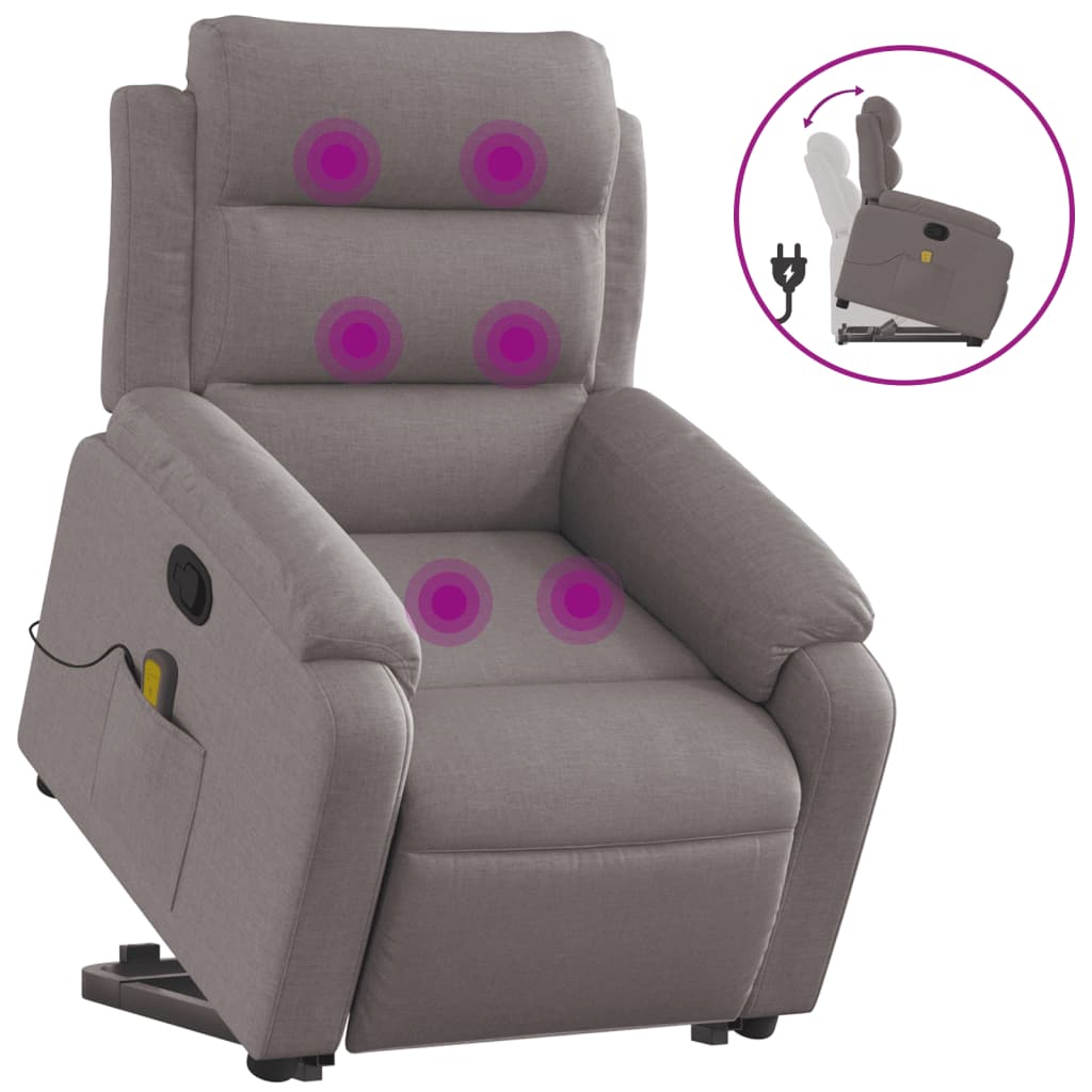 vidaXL Massagesessel mit Aufstehhilfe Taupe Stoff