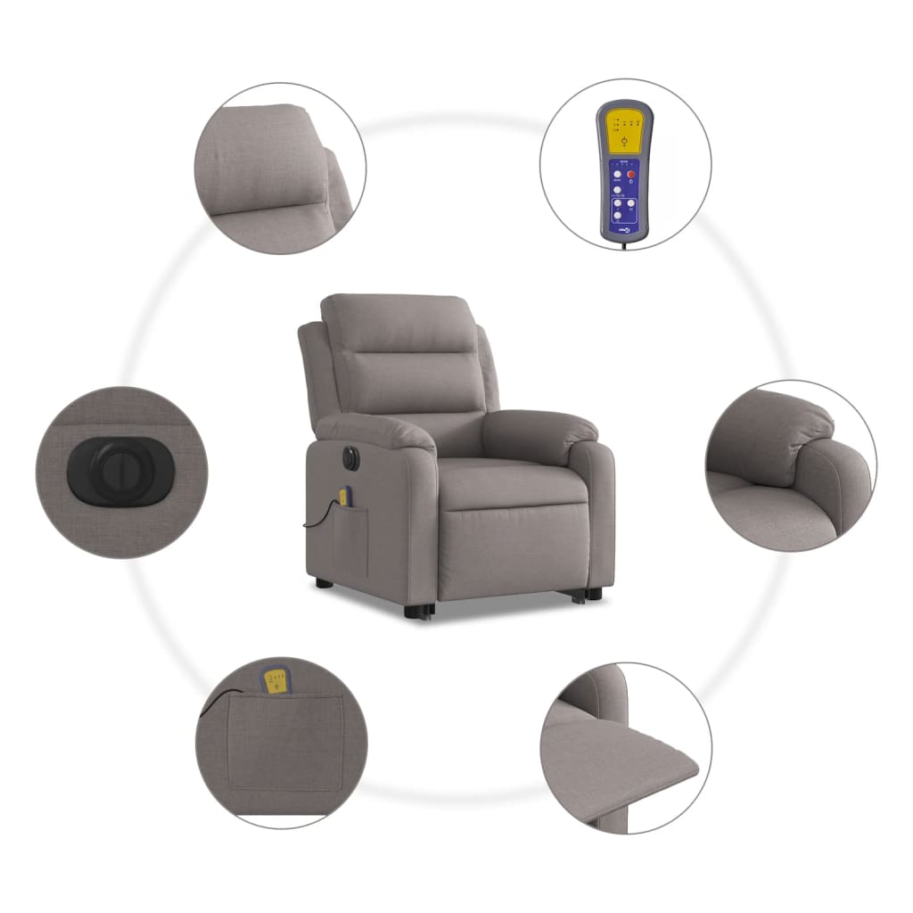 vidaXL Elektrischer Massagesessel mit Aufstehhilfe Taupe Stoff