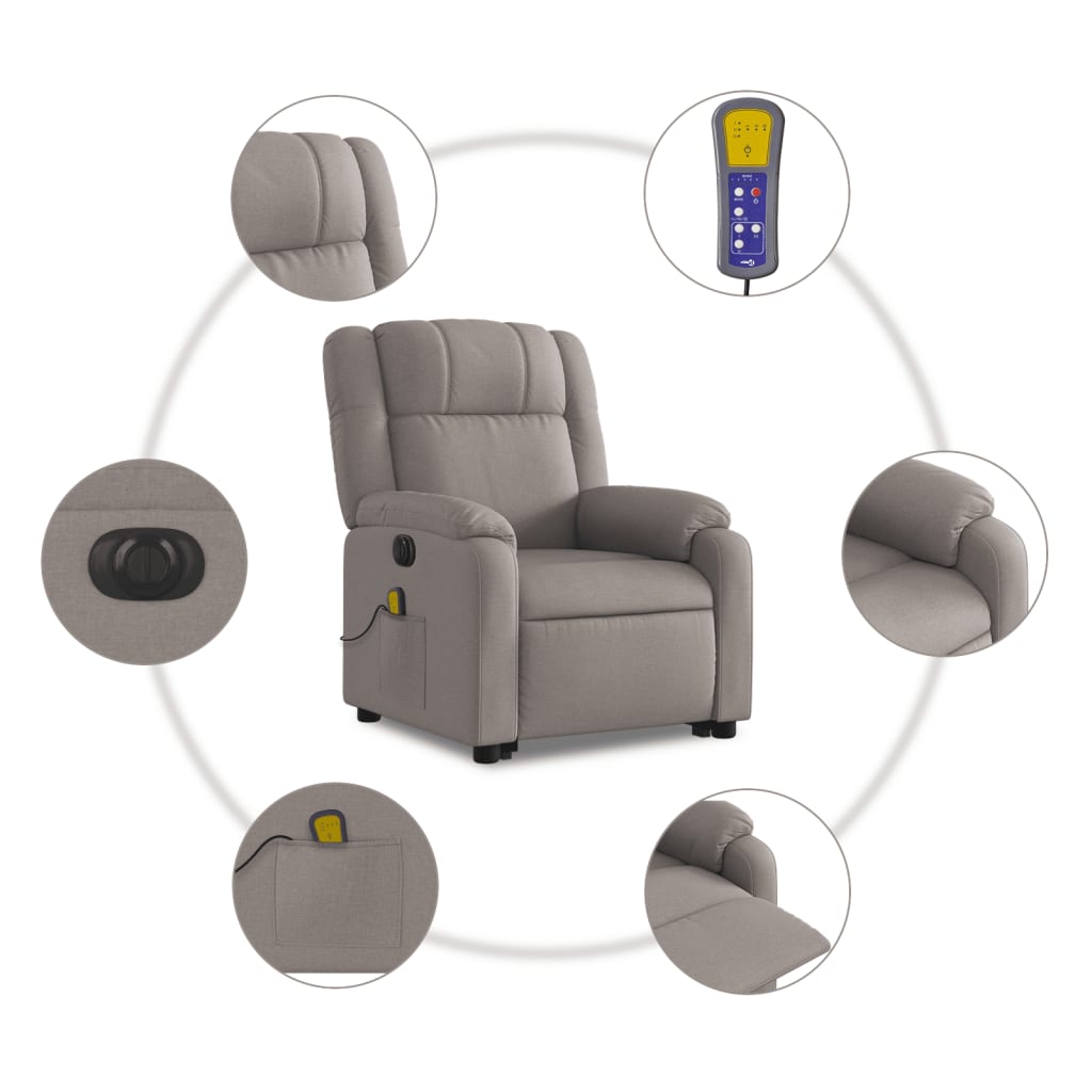 vidaXL Elektrischer Massagesessel mit Aufstehhilfe Taupe Stoff