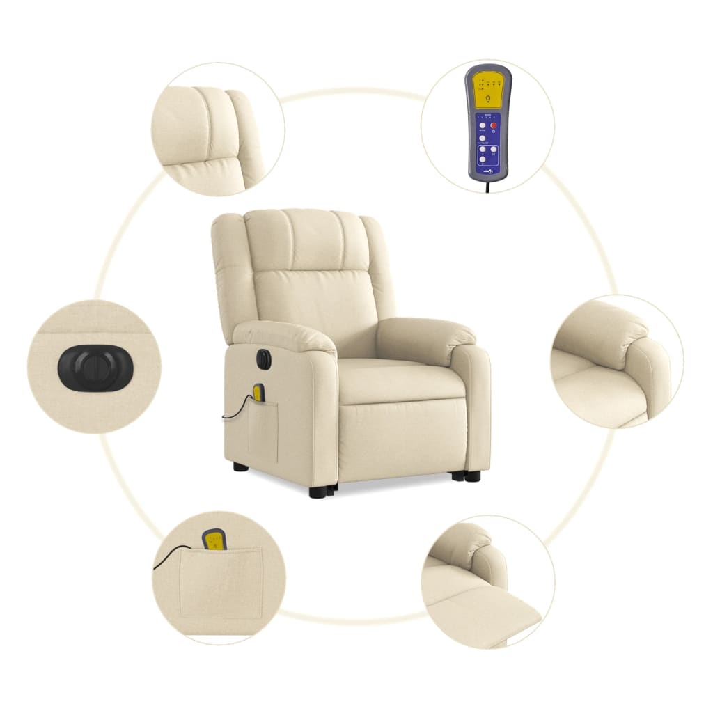 vidaXL Elektrischer Massagesessel mit Aufstehhilfe Creme Stoff