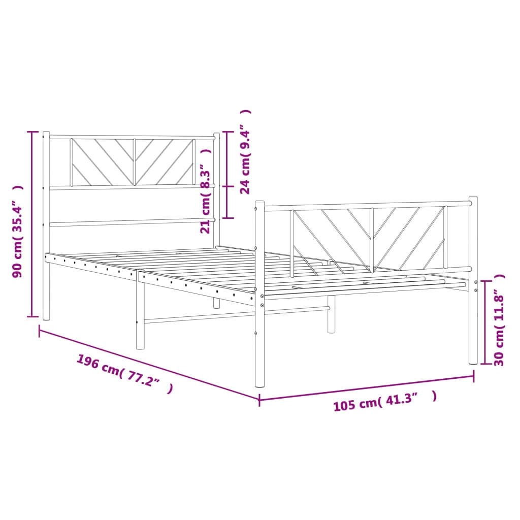 vidaXL Bettgestell mit Kopf- und Fußteil Metall Schwarz 100x190 cm