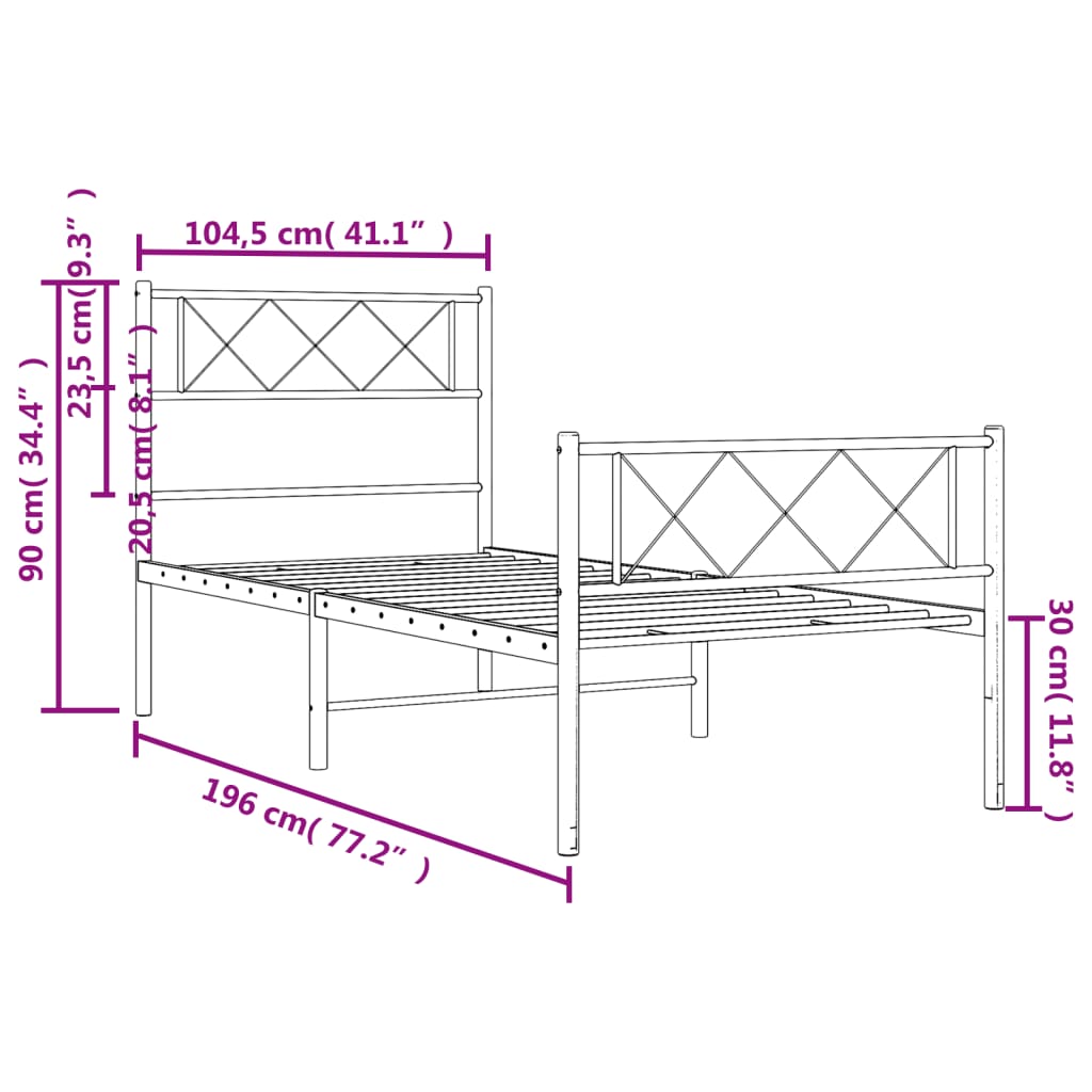 vidaXL Bettgestell mit Kopf- und Fußteil Metall Weiß 100x190 cm