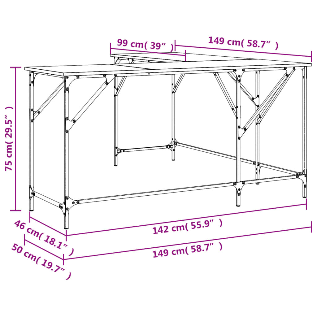 Schreibtisch Sonoma-Eiche 149x149x75 cm Holzwerkstoff