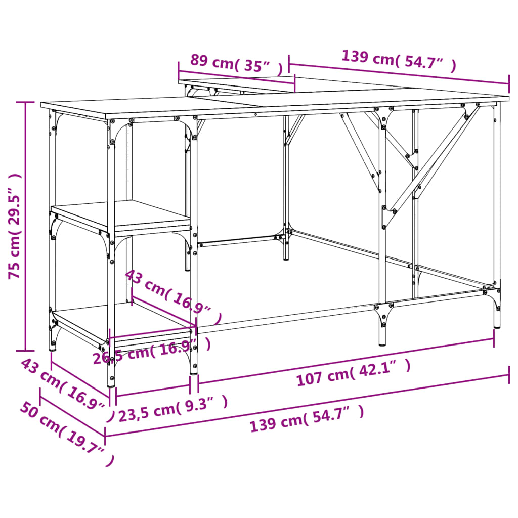 vidaXL Schreibtisch Schwarz 139x139x75 cm Holzwerkstoff