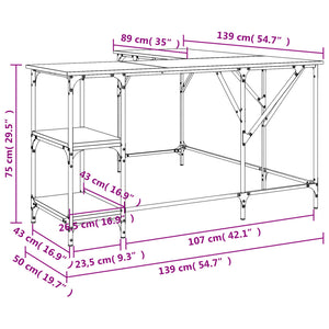 vidaXL Schreibtisch Grau Sonoma 139x139x75 cm Holzwerkstoff