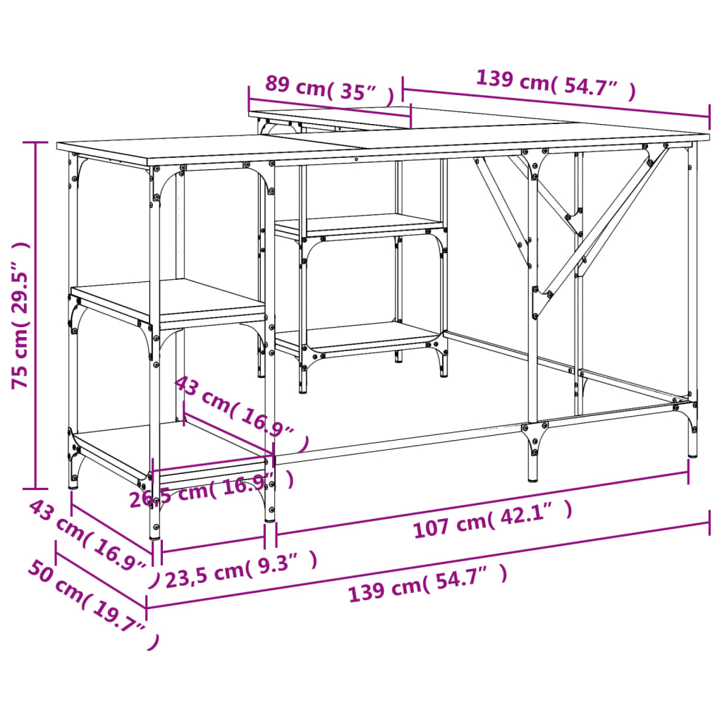 vidaXL Schreibtisch Schwarz 139x139x75 cm Holzwerkstoff