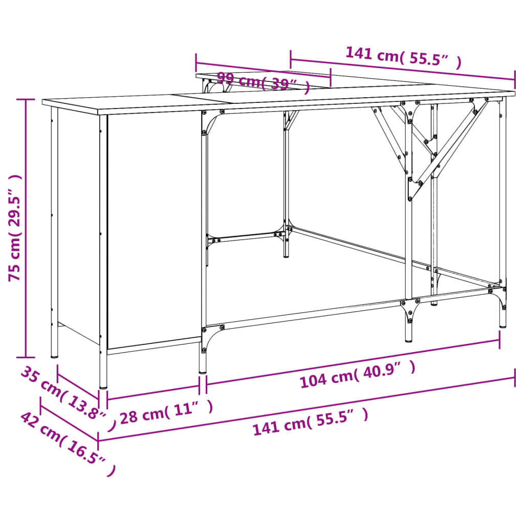 Schreibtisch Schwarz 141x141x75 cm Holzwerkstoff