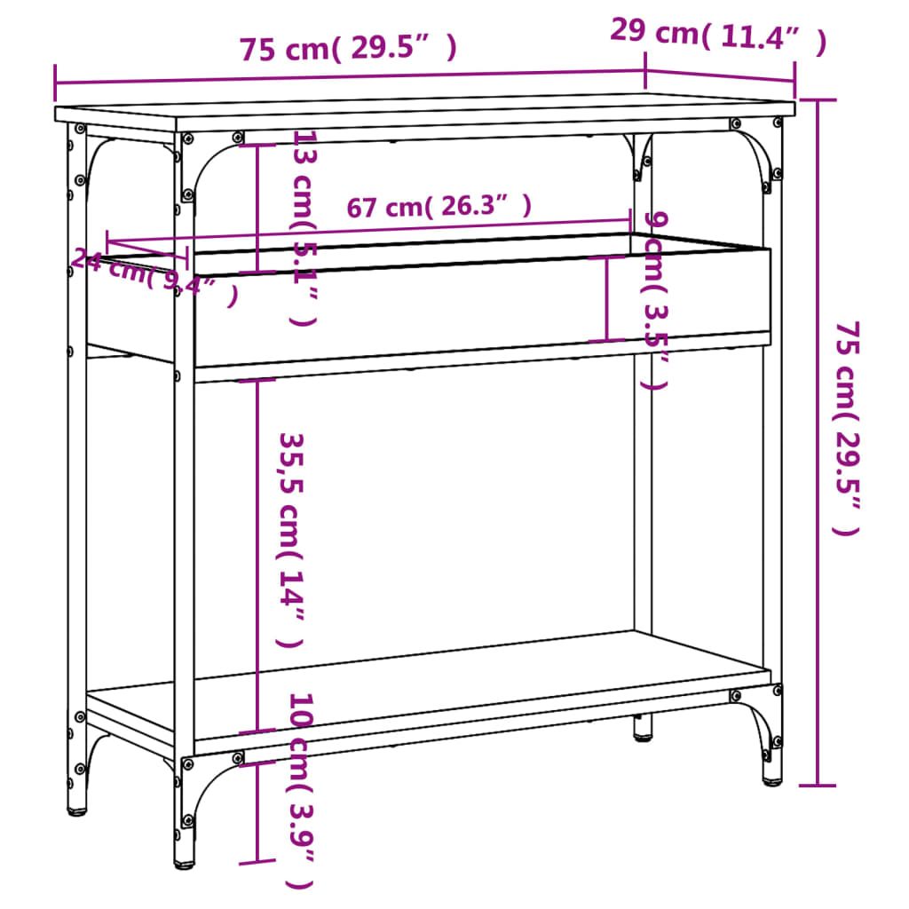 vidaXL Konsolentisch mit Ablage Grau Sonoma 75x29x75cm Holzwerkstoff